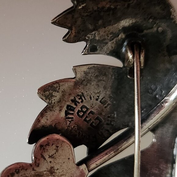 1940-50-S TAXCO MEXICO 925 STERLING SIGNED VINTAGE GRAPE BROOCH AND EAR RINGS - Picture 6 of 7